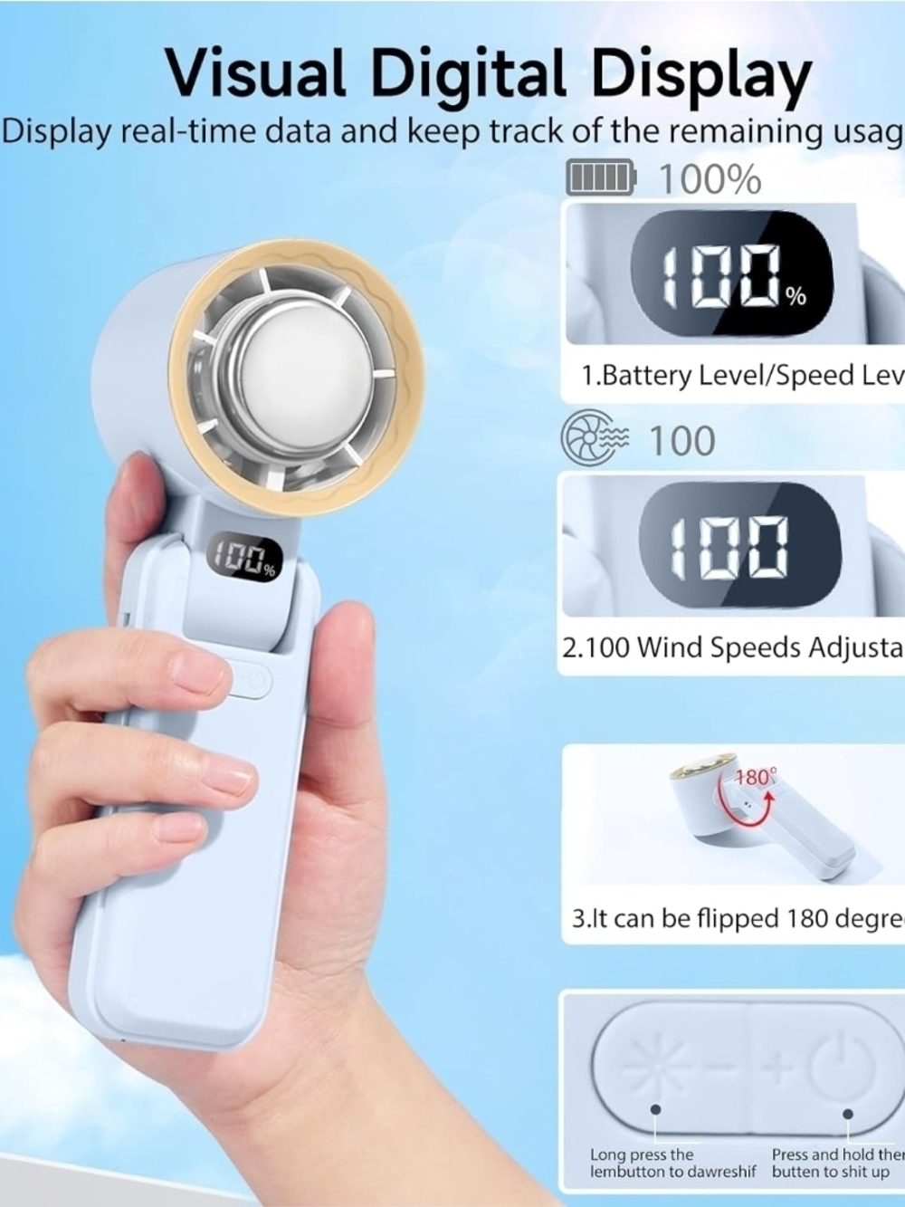 Portable Handheld Mini Fan Mister with LED - Light Blue - Picture 4 of 4
